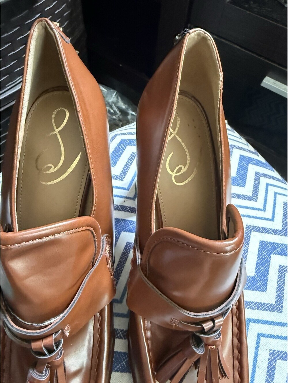 Sam Edelman Women’s Brown Leather Tassel Almond Toe Slip-On Pumps 9.5M - Picture 3 of 8